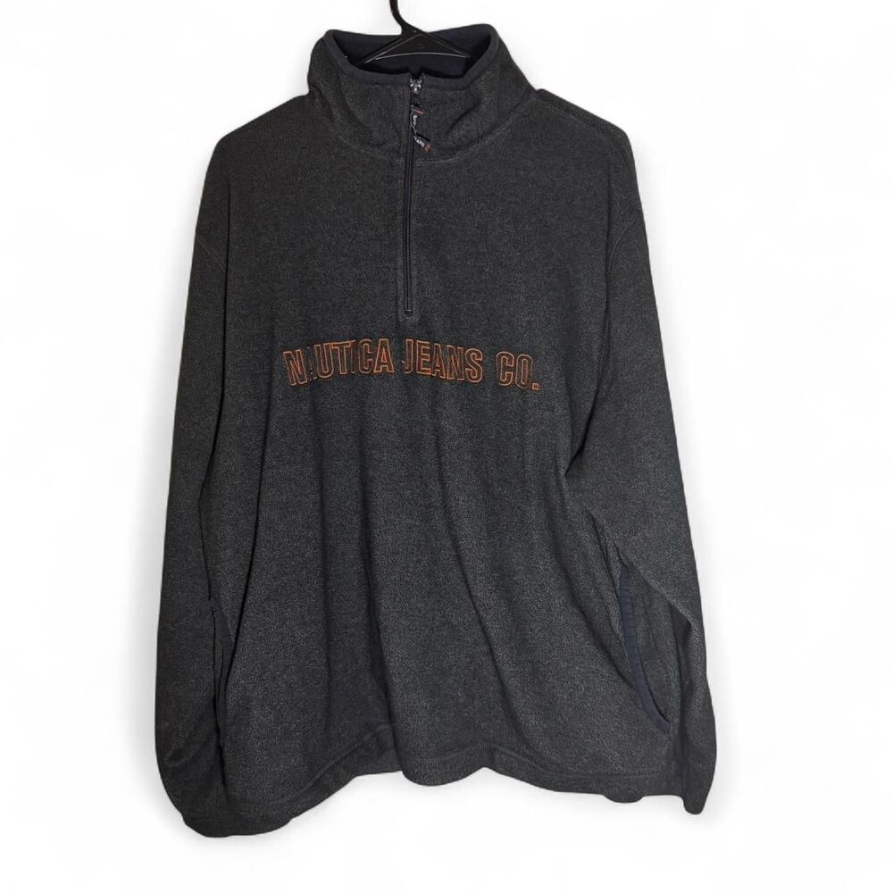 VTG Y2K Nautica XL Dark Grey Quarter Zip Pullover Fleece Spell Out